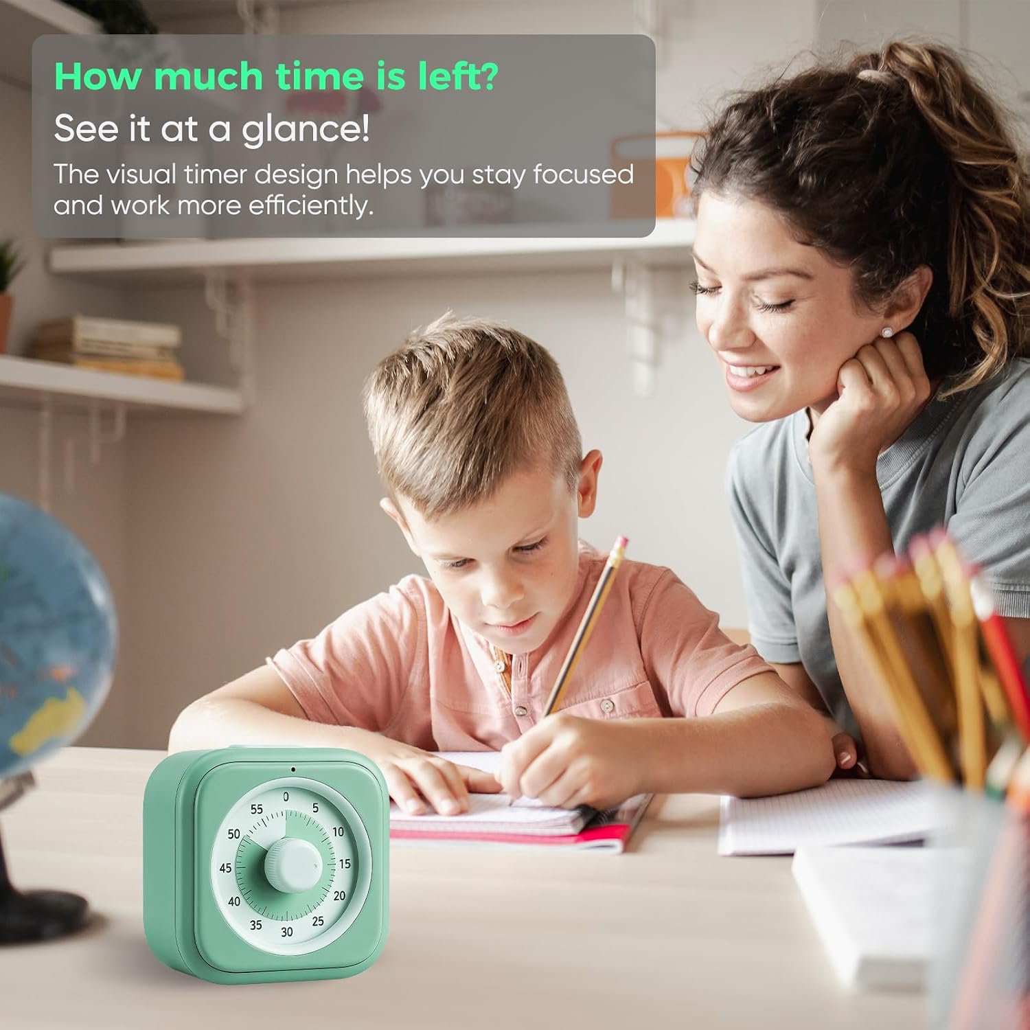 60 Minute Visual Timer For Kids, Silent Countdown Clock, Time Management Tool For Homeschool Study Supplies, Classroom, Home, Kitchen, Desk (Green)