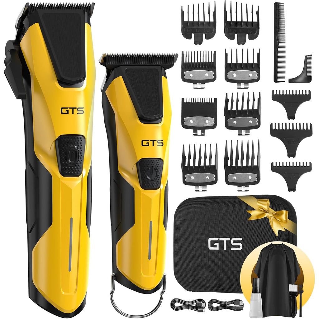 Professional Hair Clippers For Men, Professional Barber Clippers And Trimmer Set, Mens Cordless Hair Clipper For Barbers Haircut Kit Fade Yellow