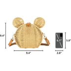 Round Rattan Straw Bag Purse For Women Handmade Cute Mouse Ear Wicker Woven Purse Crossbody Shoulder Bag Handbag