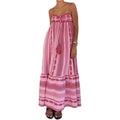 Abyovrt Women Boho Maxi Dress Crochet Patchwork Sleeveless Long Flowy Swing Dress Pink Beach Sundresses