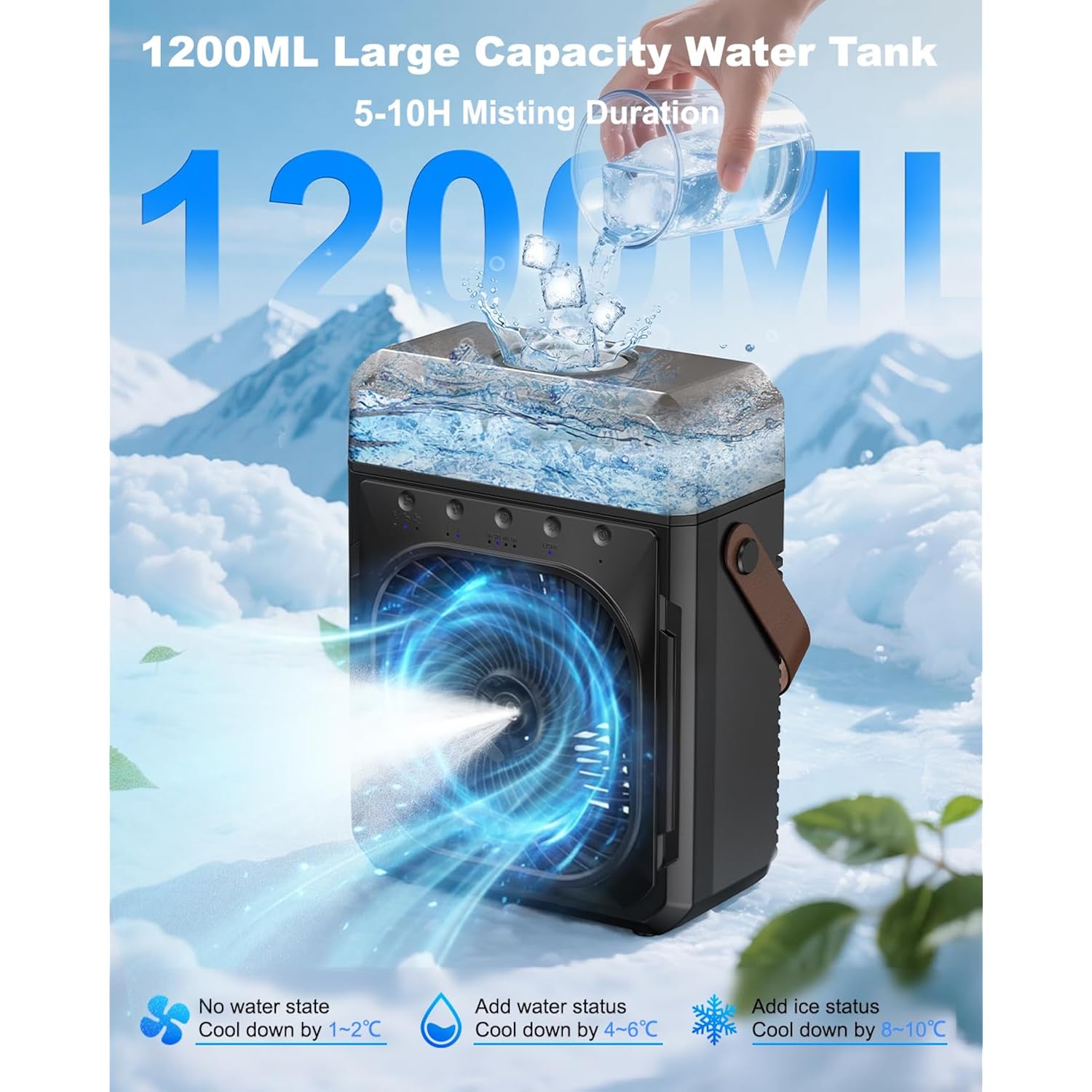 Ausic Misting Fan Portable, 20000Mah Portable Cooling Fan With 1200Ml Water Tank, Outdoor Water Cooling Fan For Outside, Perfect Quite Mist Water Spray Fans For Camping Patio Home Bedroom Office
