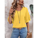 Sialois Womens Blouses 3/4 Length Sleeve Tops Ruffle V Neck Shirts Casual Tunic Spring Fall Summer Fashion Work Clothes
