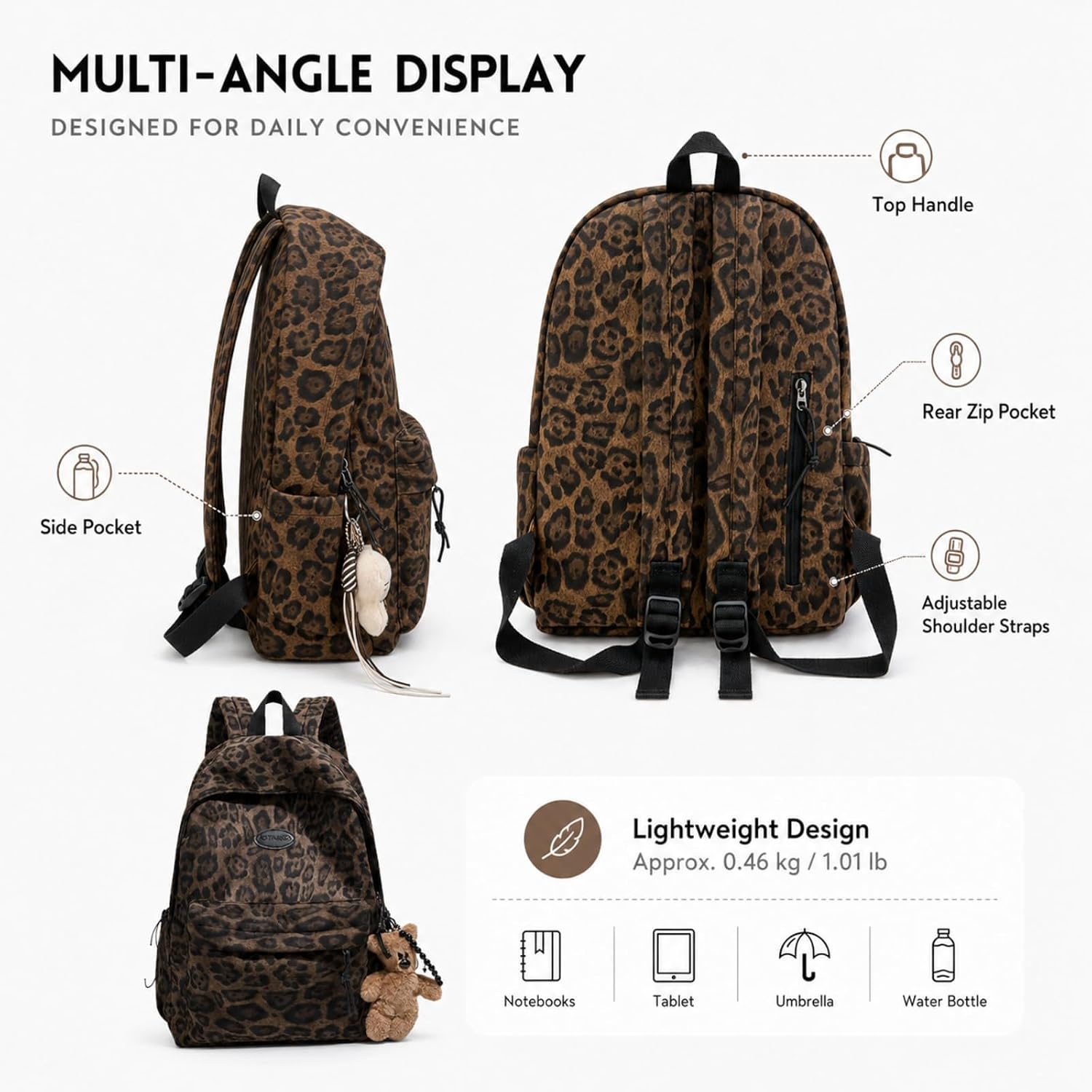 Fashion Cheetah Backpack Shoulder Bag, Trendy Y2K Design Daypack Bookbag Leopard Print Coquette Purse Women Men Daily (Brown)