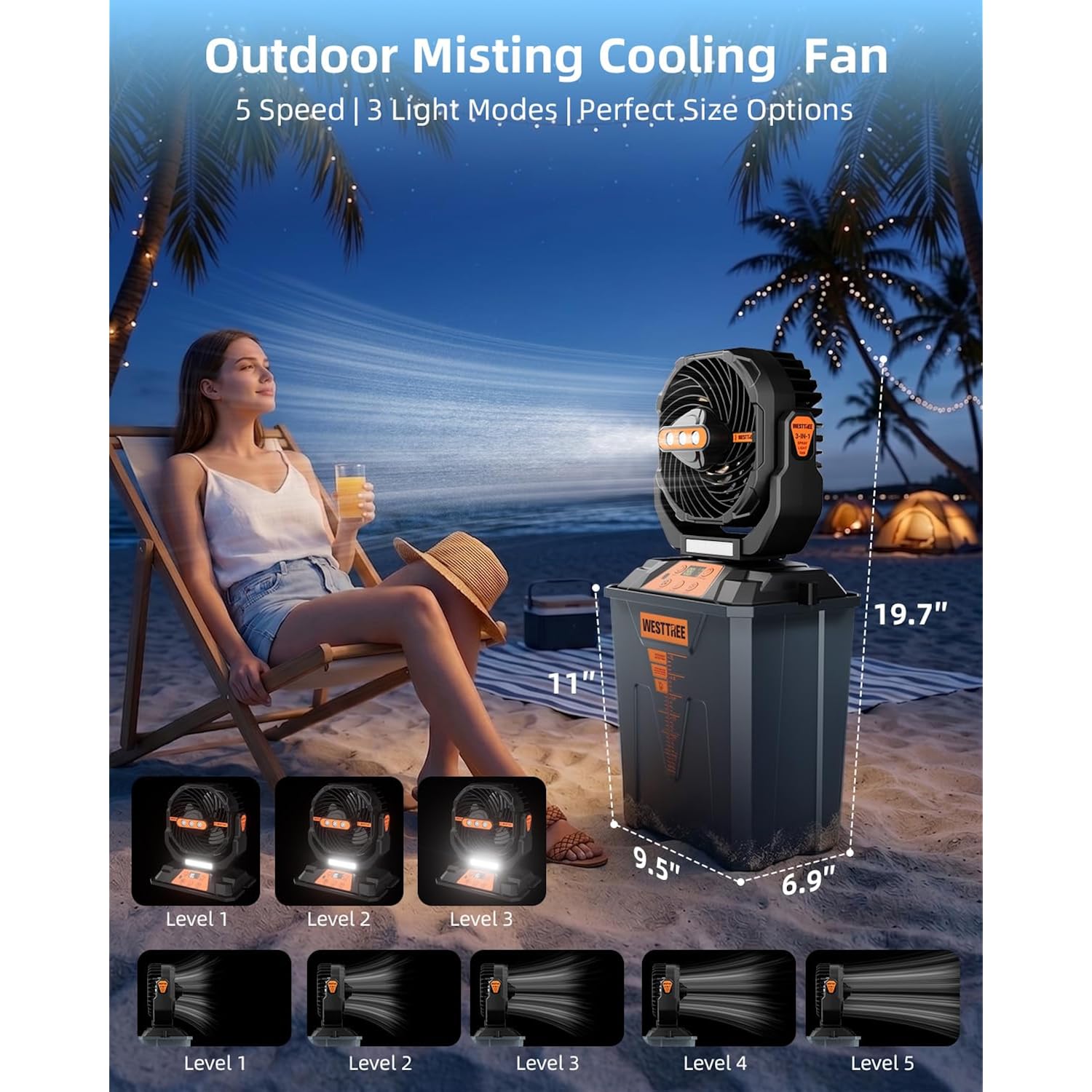 Westtree Portable Misting Fan, Large Rechargeable Battery Powered Mist Fan, Long Lasting Runtime, 3 Nozzles Mister Design, Portable Fan For Home Patio Camping Outdoor Mist Daily Cooling Fan