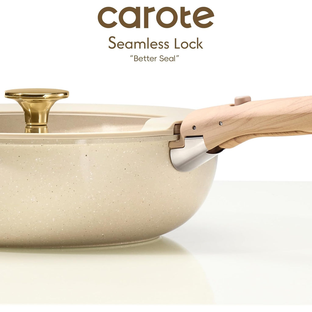 CAROTE 25PCS Ceramic Cookware Set, Pots and Pans set Non Stick, RV Kitchen Cooking Set Removable Handles, Oven Safe, Induction Cookware, Non-toxic Kitchen Cooking Set, PFAS and PFOA Free