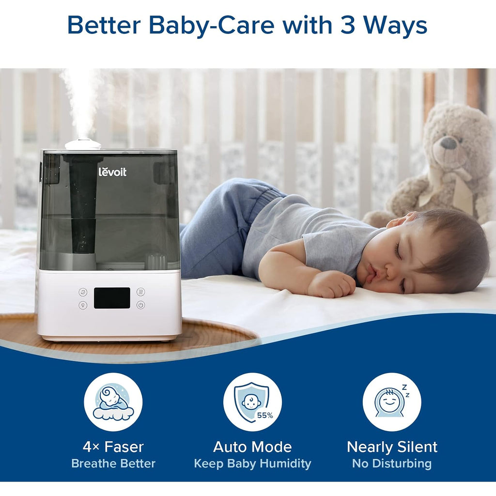 Levoit Humidifiers For Bedroom Large Room, 6L, 60H Runtime, 26Db, Smart App | Top Fill Cool Mist Humidifier For Baby & Plants, Easy To Clean, Essential Oil, Rapid Humidification & Auto Mode, Sleep Mode