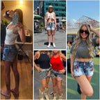 Distressed Jean Shorts for Women High Waist American Flag Button Fly Raw Hem Denim Shorts