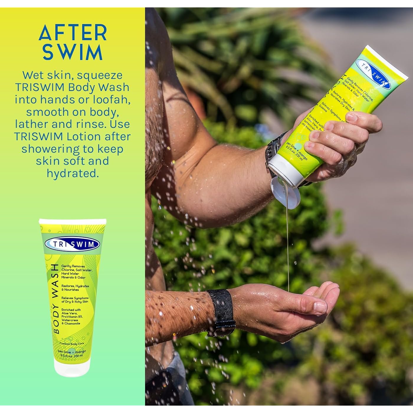 Triswim Chlorine Removal Body Wash 8.5 Fl Oz | Removes Chlorine, Bromine, Hard Water Minerals & Saltwater | Hydrates & Restores Skin | Moisturizing Chlorine Soap For Swimmers And Athletes | Bath-And-Shower-Gels