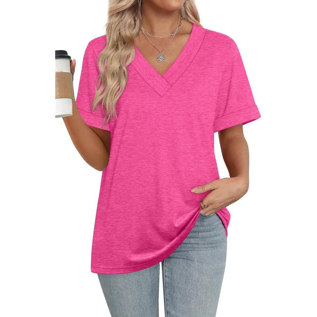 Womens Summer Tops Short Sleeve Basic Casual V Neck T Shirts Trendy Fashion 2026