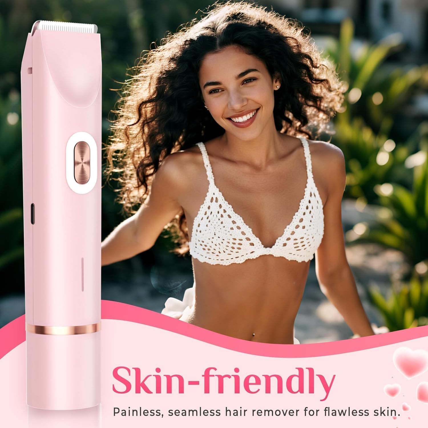 Mpotmiy New 2-in-1 Electric Bikini Trimmer for Women - Dual Head Electric Razor,Waterproof Painless Bikini Shaver, Pubic Hair Trimmer for Private Area & Body Hair,Gifts for Women,Pink