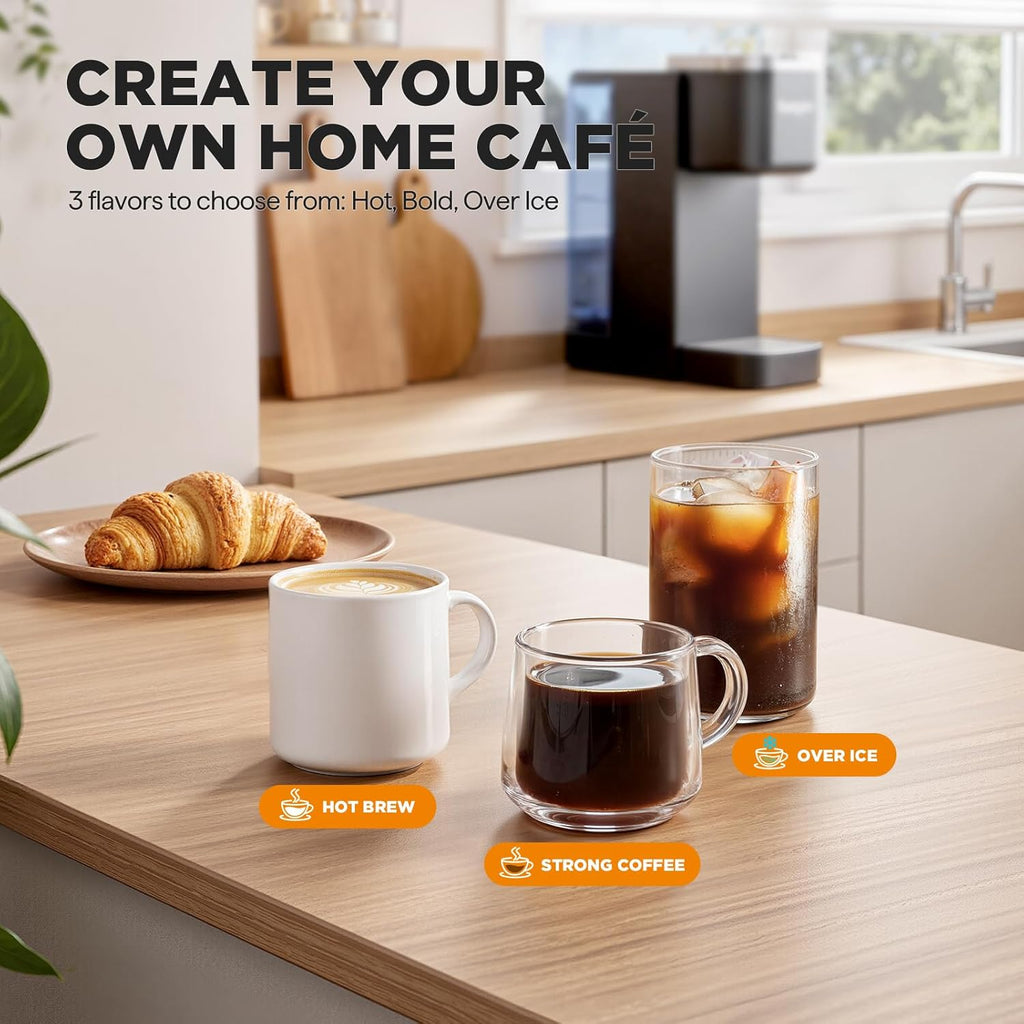 Tastyle Single Serve Coffee Maker, Iced and Hot Coffee Machine for K Cup & Grounds, Compact Design, 40oz Removable Water Reservoir, 6 to 24 Oz Brew Sizes, Fits 7.3" Travel Mug, Black