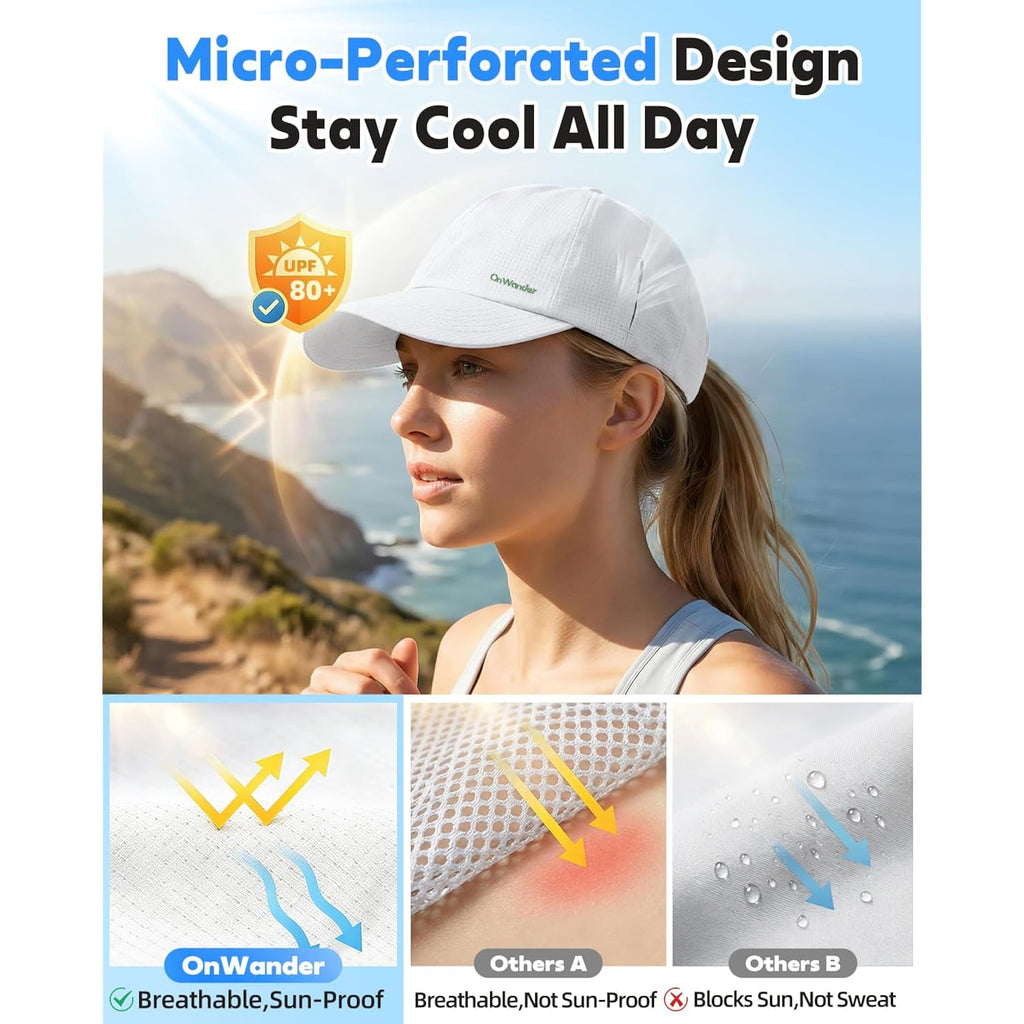 Performance Running Hat for Women Men – UPF 80+ Baseball Cap, Lightweight Breathable Cooling Mesh Quick Dry for Golf