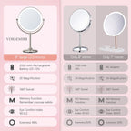 9" Lighted Makeup Mirror, 1X/20X Rechargeable Magnifying Mirror With 3 Color Dimmable Lights For Bedroom Tabletop, Base Charging And Switch, Women Gift