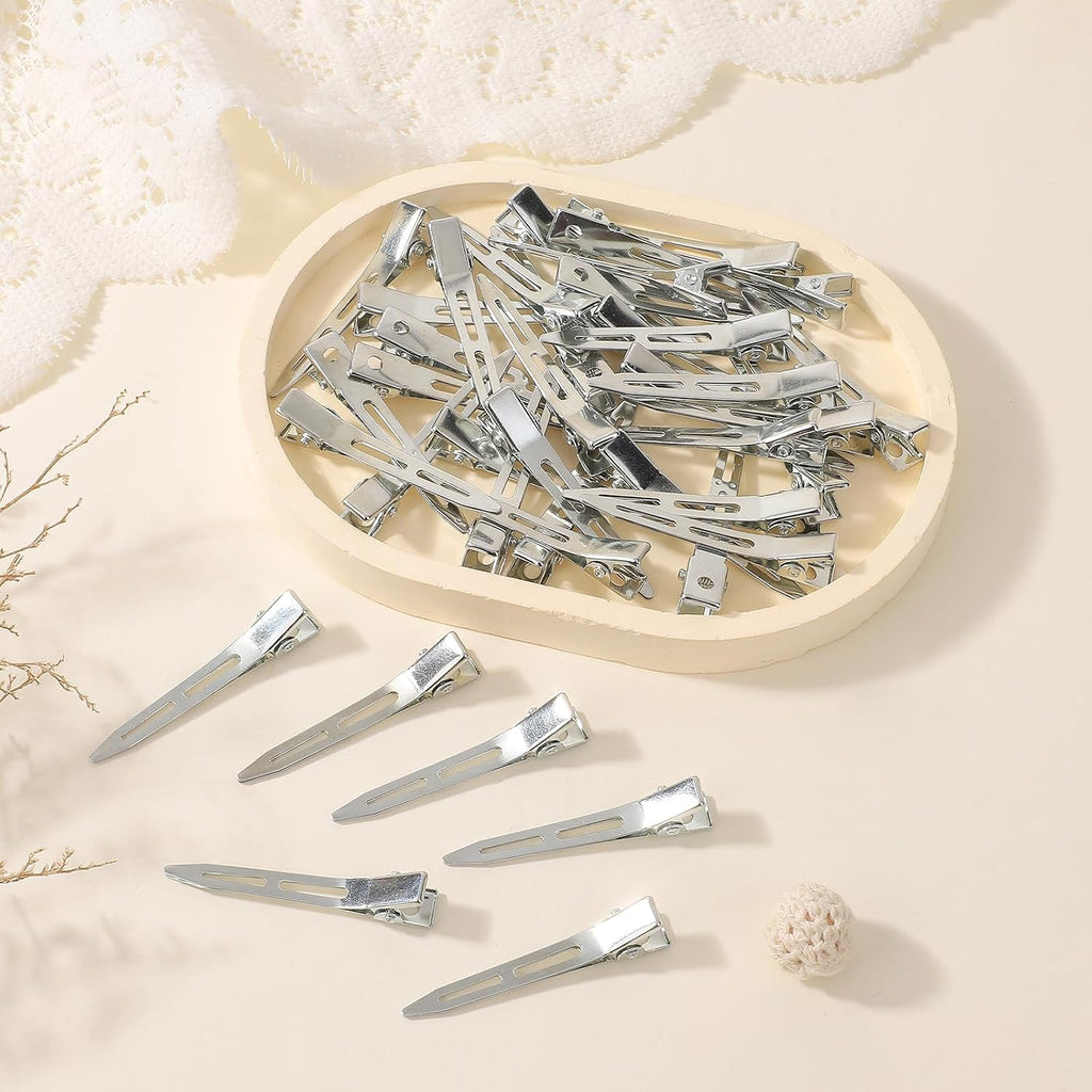 Choicbaby 40Pcs Silver Hair Clips Metal Duckbill Clip 2.2 Inch Duck Clips For Hair Single Prong Curl Hairpins With Holes Duckbill Hair Accessories For Girls Women Hair Styling Clips