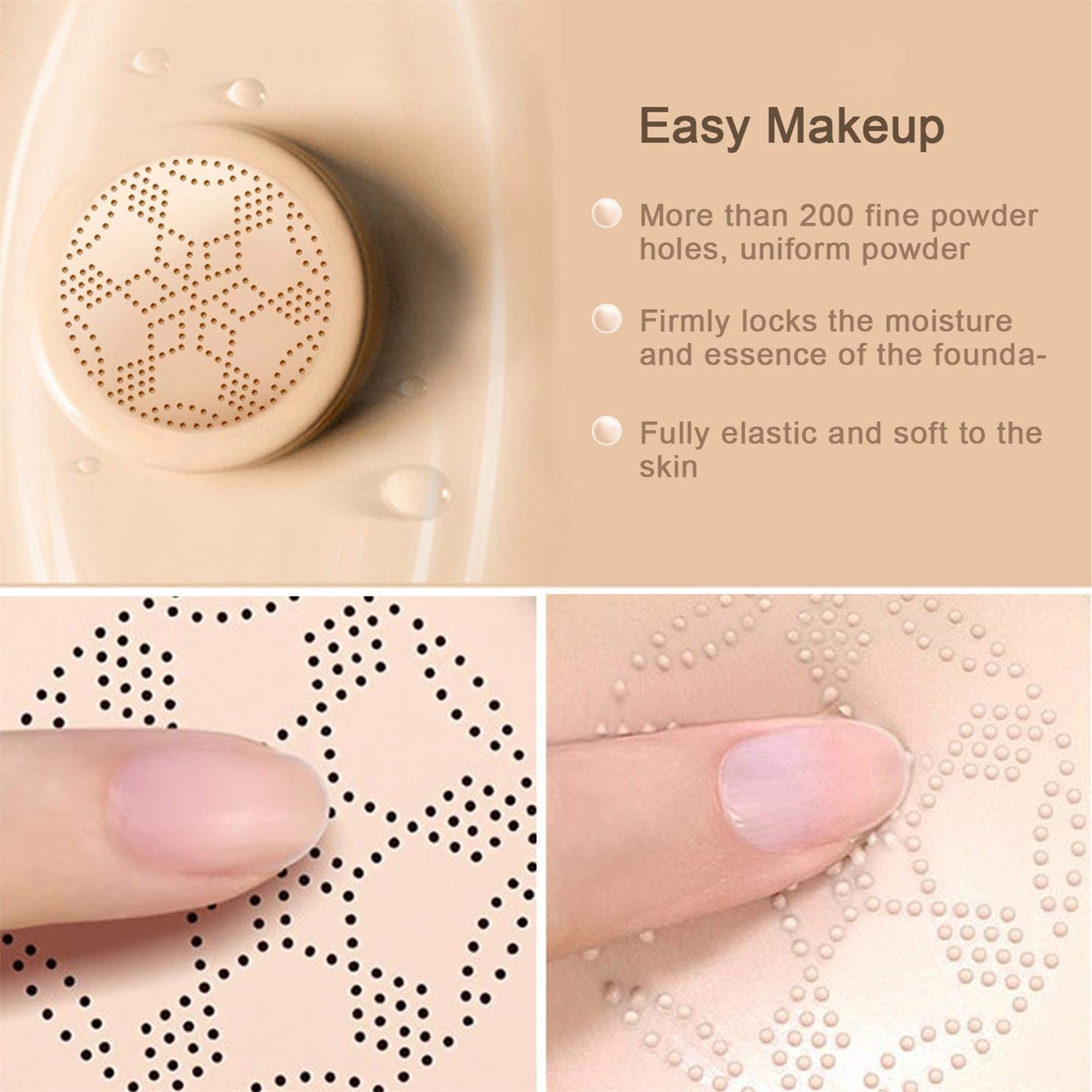 NUIBO Mushroom Head Air Cushion CC Cream, Full Coverage Concealer & Flawless Foundation Makeup, Tattoo Cover Up, Long Lasting Coverage to Hide Blemishes & Even Skin Tone, Natural Bright Finish