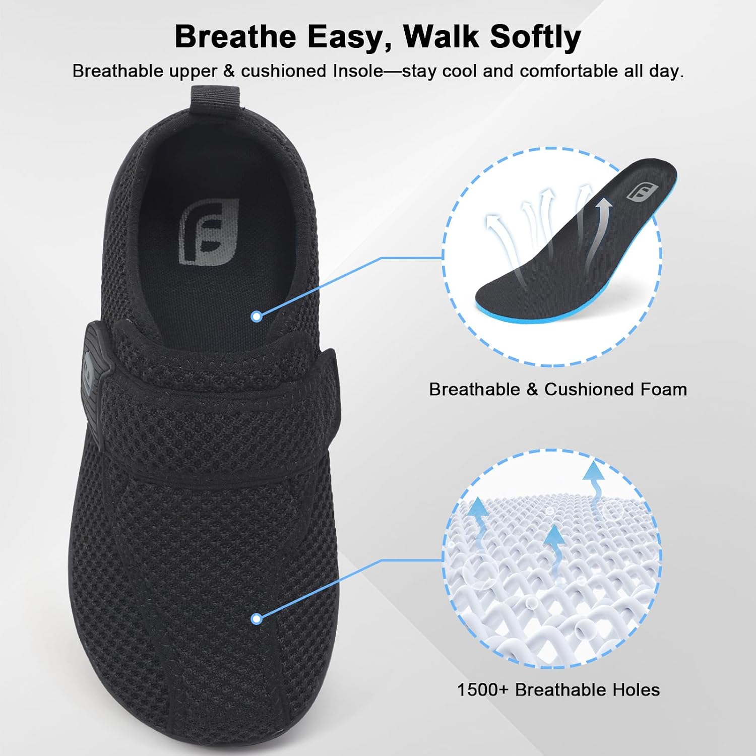 Joinfree Walking Shoes Women & Men Wide Toe Box Zero Drop | Diabetic Friendly Adjustable Upper Non Slip Grip Breathable Comfort Swollen Feet Pregnancy Elderly
