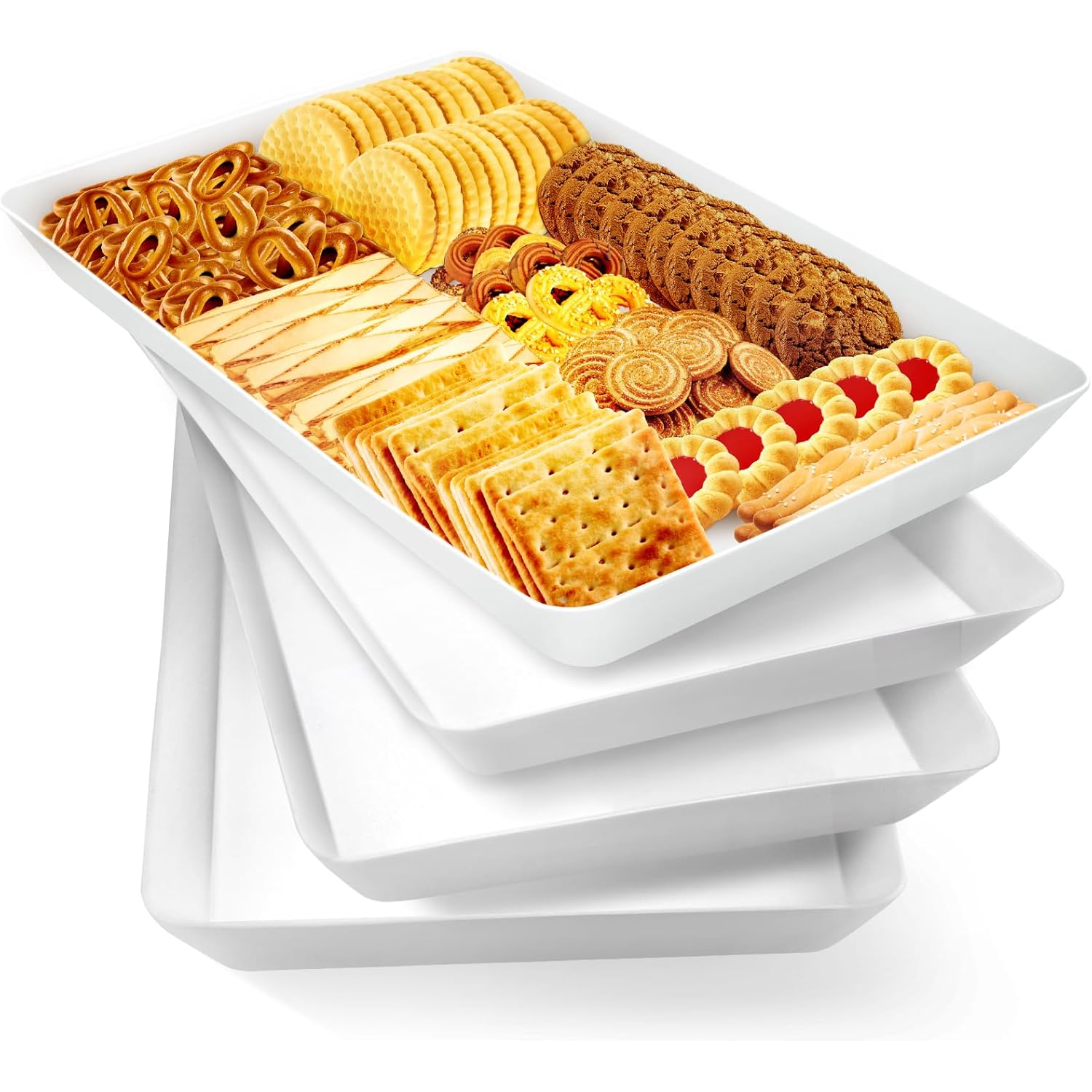 WOWBOX 4 pcs Serving Tray for Party, Grilling Accessories, Serving Platters for Snacks, Fruit, Reusable Plastic Trays for Serving Food and Pantry Organization in Kitchen & for Mothers Day Parties