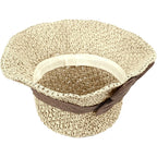 Purfun Women Vintage Bowknot Straw Hats Flower Shape Cloche Hat Anti-Uv Floppy Sun Hats Bucket Hat Roll Up Travel Beach Caps