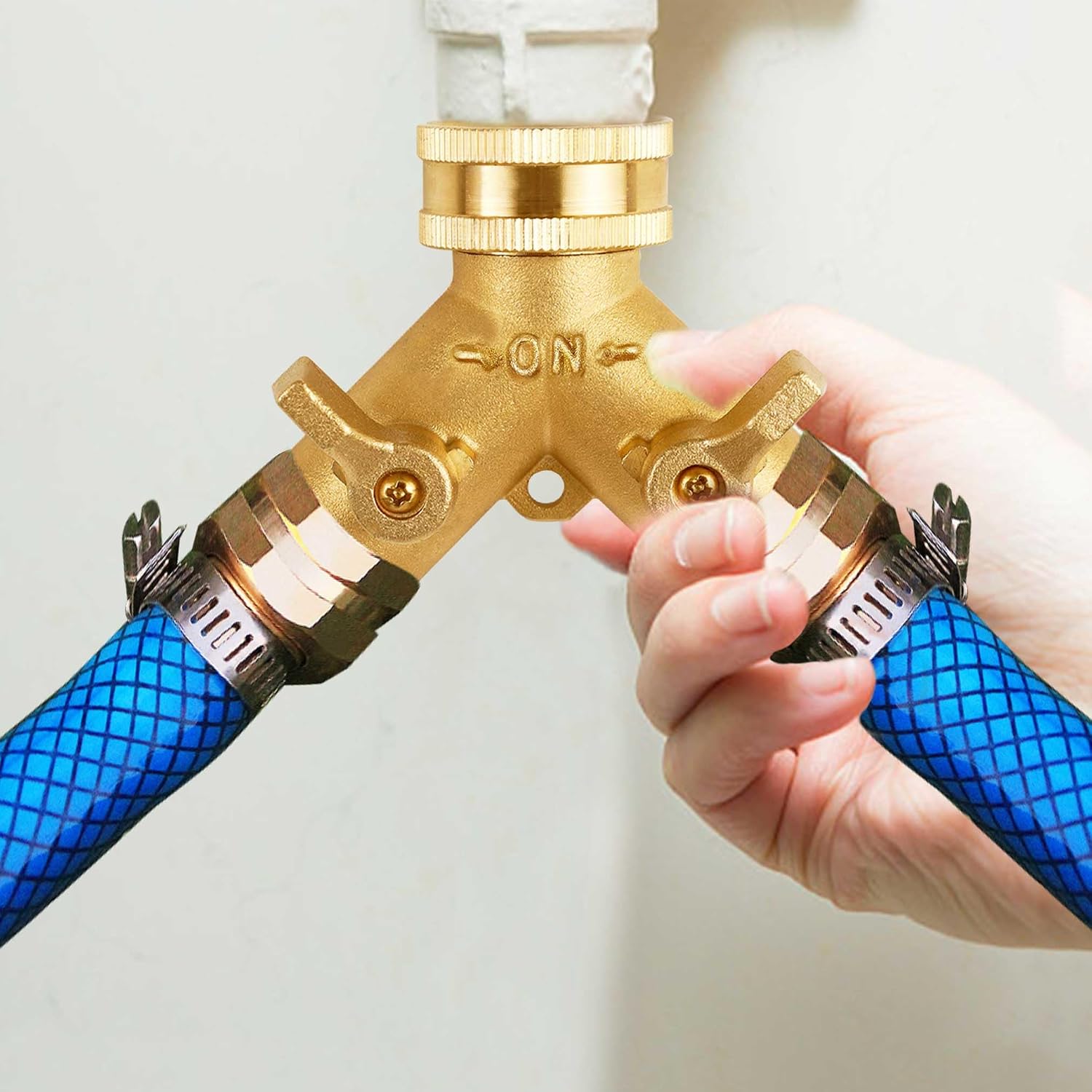 Triumpeek Brass Garden Hose Splitter, 3/4 Inch 2-Way Y Brass Hose Connector With O-Ring Washers & Tape