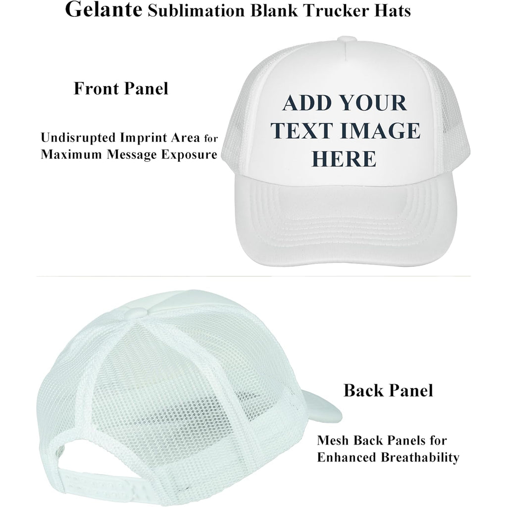 Gelante Sublimation Blank Trucker Hats - Polyester Foam Mesh Snapback Baseball Cap