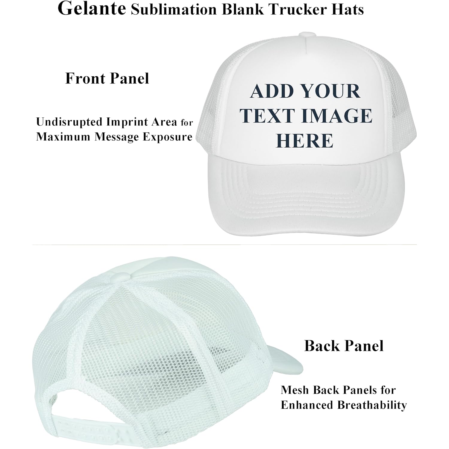 Gelante Sublimation Blank Trucker Hats - Polyester Foam Mesh Snapback Baseball Cap
