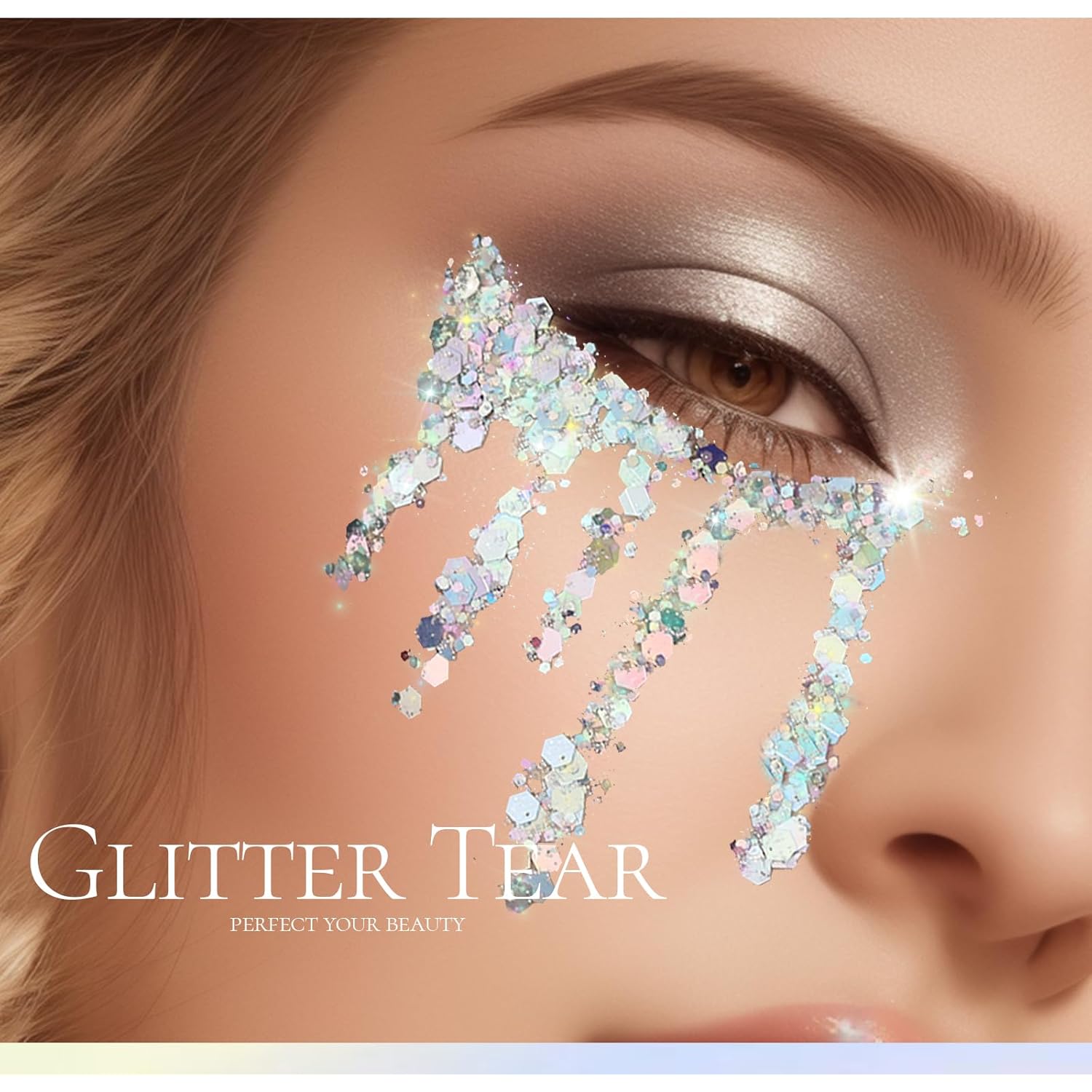 Teenitor Body Glitter, Body Glitter Gel, Hair Glitter, Face Glitter, Holographic Chunky Makeup Silver Glitter Gel for Face, Makeup, Hair, Eye