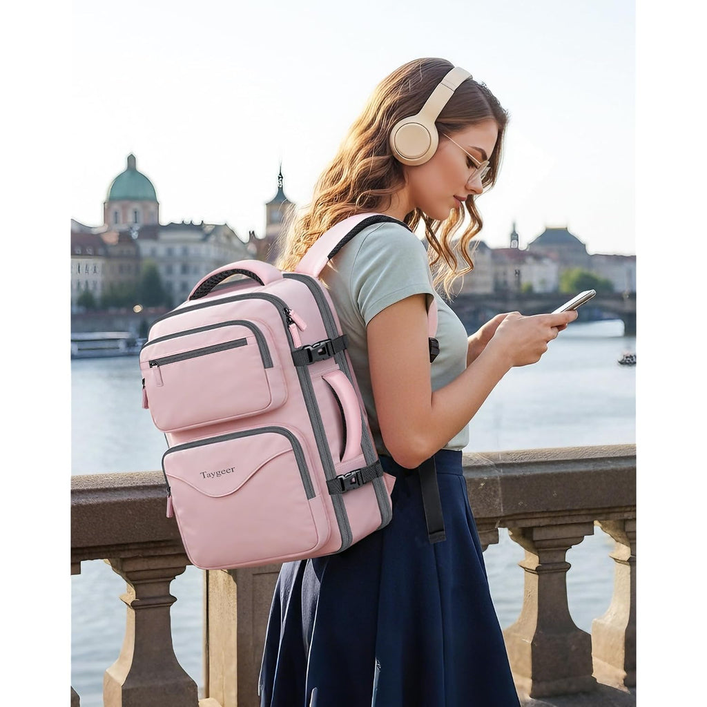Taygeer Travel Backpack For Women, Travel Personal Item Bag With Shoe Pouch | Tsa Approved Under Seat Carry On Backpack With Water Bottle Pocket Fits 15.6Inch Laptop, Travel Essentials For Airplanes,Pink