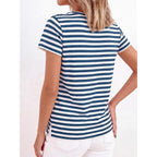 Btfbm Tops For Women Trendy Summer 2026 Crew Neck Short Sleeve T Shirts Striped Casual Vacation Blouse Basic Tee
