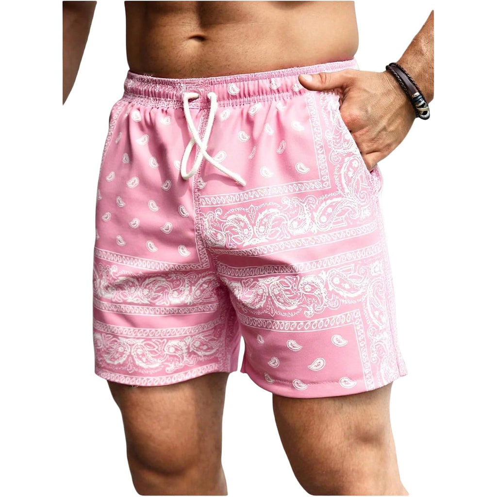 Floerns Men'S Boho Paisley Graphic Print Drawstring Waist Essentials Summer Bandana Shorts With Pocket