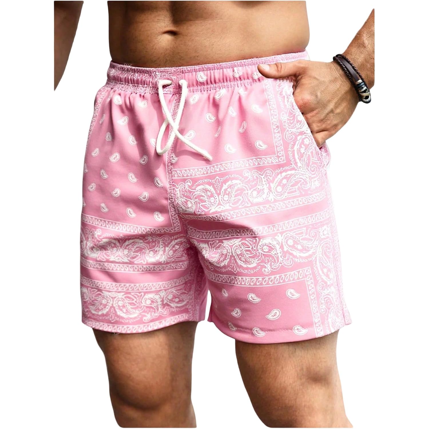Floerns Men'S Boho Paisley Graphic Print Drawstring Waist Essentials Summer Bandana Shorts With Pocket