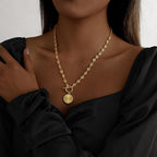 Chunky Gold Necklace for Women, Simple 14K Gold/Silver Plated Circle Pendant Choker Necklaces Trendy Dainty Heart Chain Toggle Clasp Necklace Jewelry Gift for Women