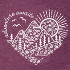 Women Adventure Awaits Outdoor Graphic Tee Shirt Kindness Heart Printed Hike Mountain Nature Travel Shirt Workout Tops Purple-a