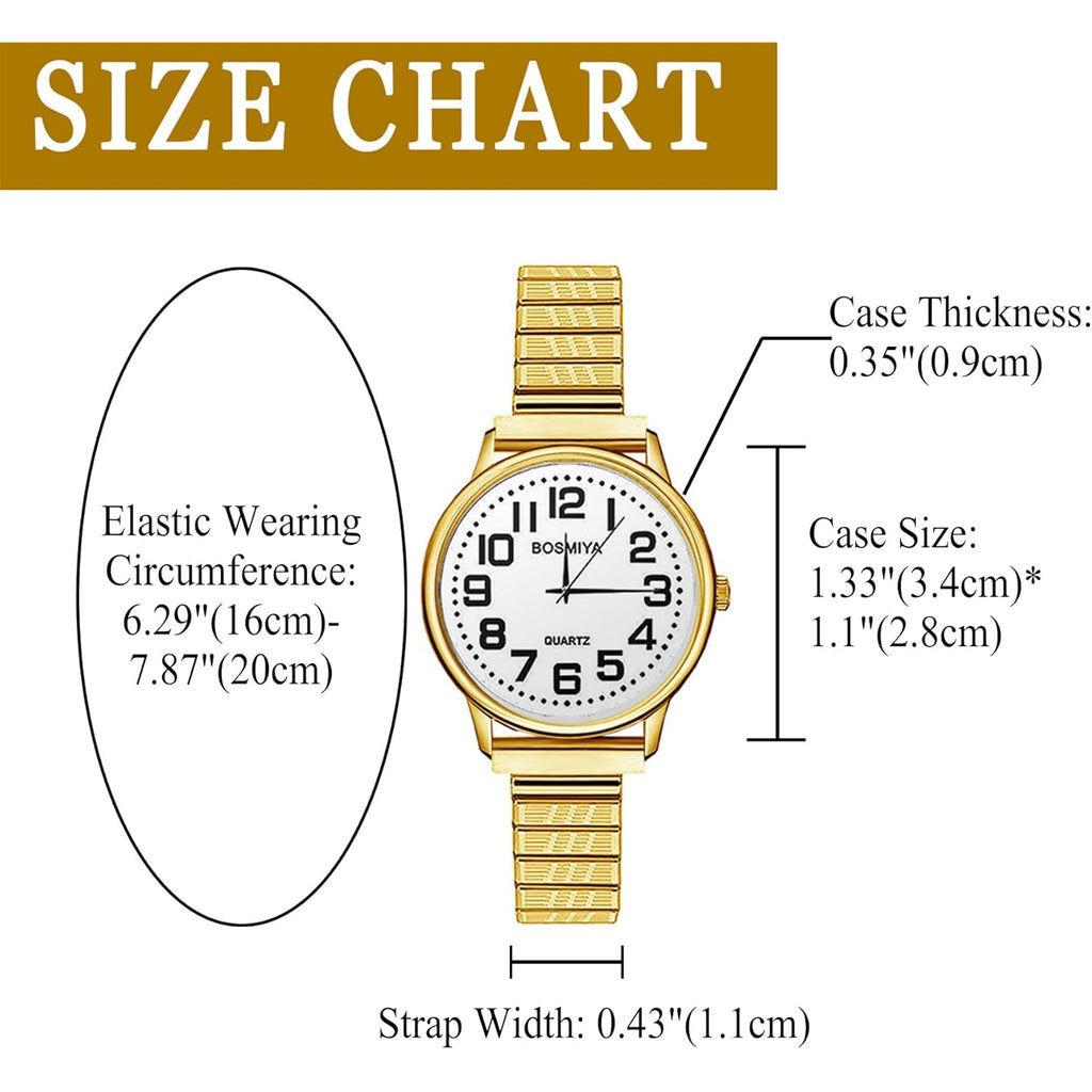 JewelryWe Women's Elastic Watch Easy Reader Analog Quartz Gold Silver Plated Stretch Band Wristwatch for Mother's Day