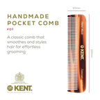 Kent A FOT Tortoiseshell Fine Tooth Handmade Pocket Comb for Men, Women and Kids, Hair Comb Straightener for Grooming and Styling, Beard and Mustache, Saw Cut and Hand Polished, Made in England
