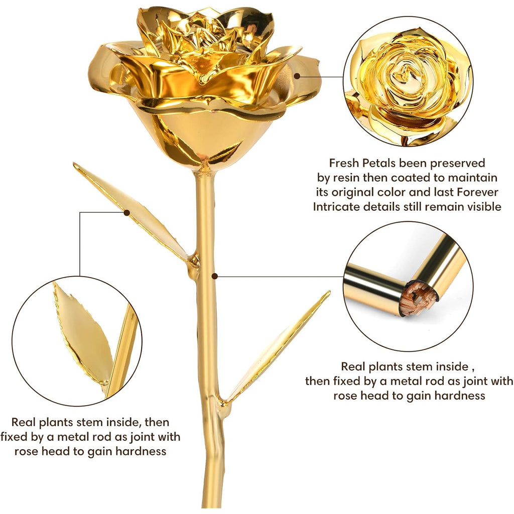 Anthonic Gold Dipped Rose Real 24K Gold Rose, Genuine One Of A Kind Rose Hand Dipped In 24K Golden Roses Romantic Gifts For Women In Her Birthday Anniversary Valentines Day Mothers Day