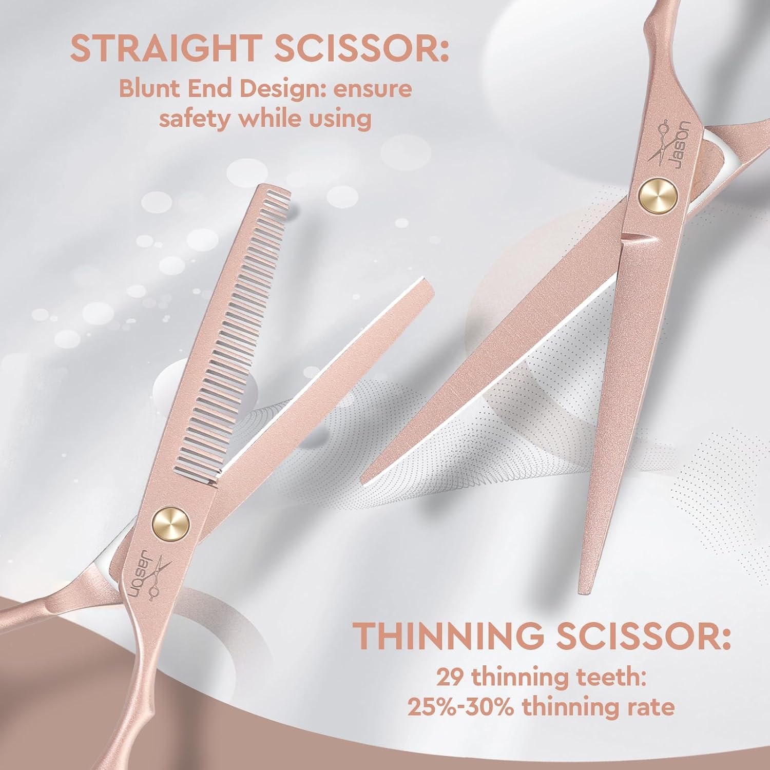 Jason Hair Cutting Scissors Set - 10-Piece Hair Thinning Texturizing Shears Straight For Men, Women & Home Salon Rosegold 6.0"