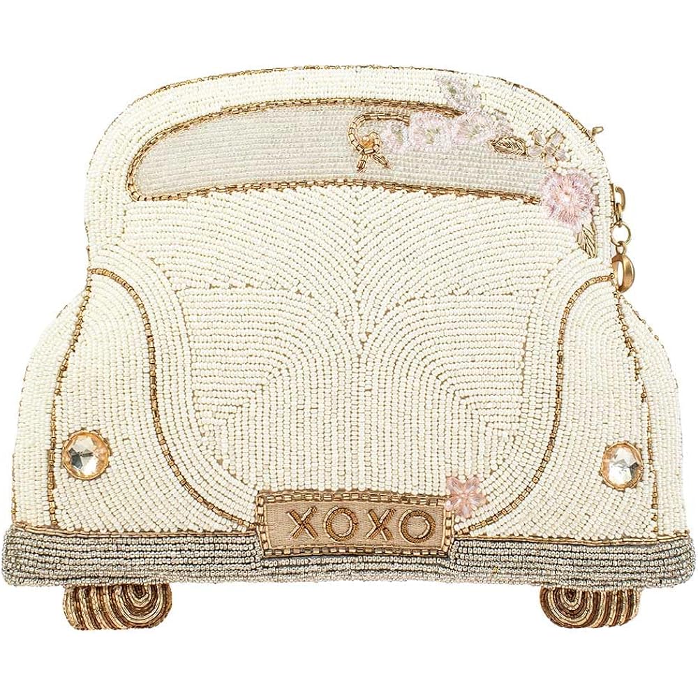Mary Frances Just Married Beaded Crossbody Handbag Clutch Bridal Car Novelty Purse, Ivory | Just Married Beaded Crossbody Handbag Bridal Car Novelty Clutch Purse Ivory Wedding Evening Party Travel Accessories