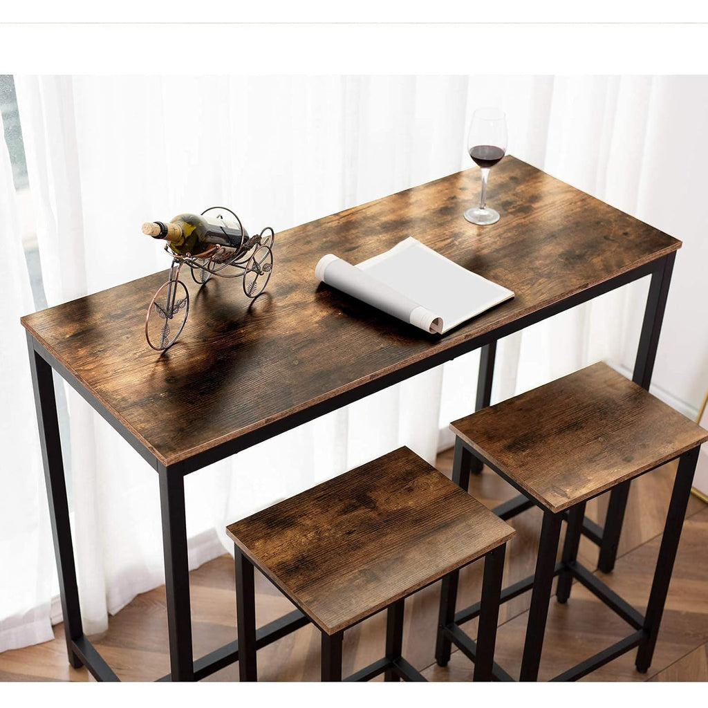 Hoobro Bar Table And Chairs Set, 47.2” Rectangular Pub Table With 2 Stools For Small Space, 3-Piece Breakfast Stools Set, Sturdy Metal Frame, Easy To Assemble, Rustic Brown Bf52Bt01