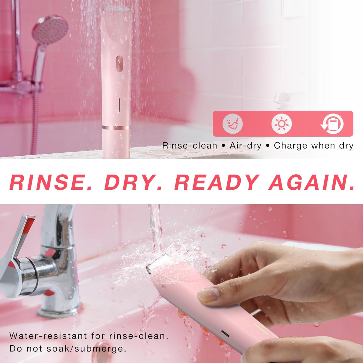 Bikini Trimmer Electric Razors for Women, Personal Shaver for Pubic Hair, Bikini Line, Legs, Underarms & Face, USB-C Rechargeable, Gentle on Sensitive Skin, Rinsable, Gift, Petal Pink