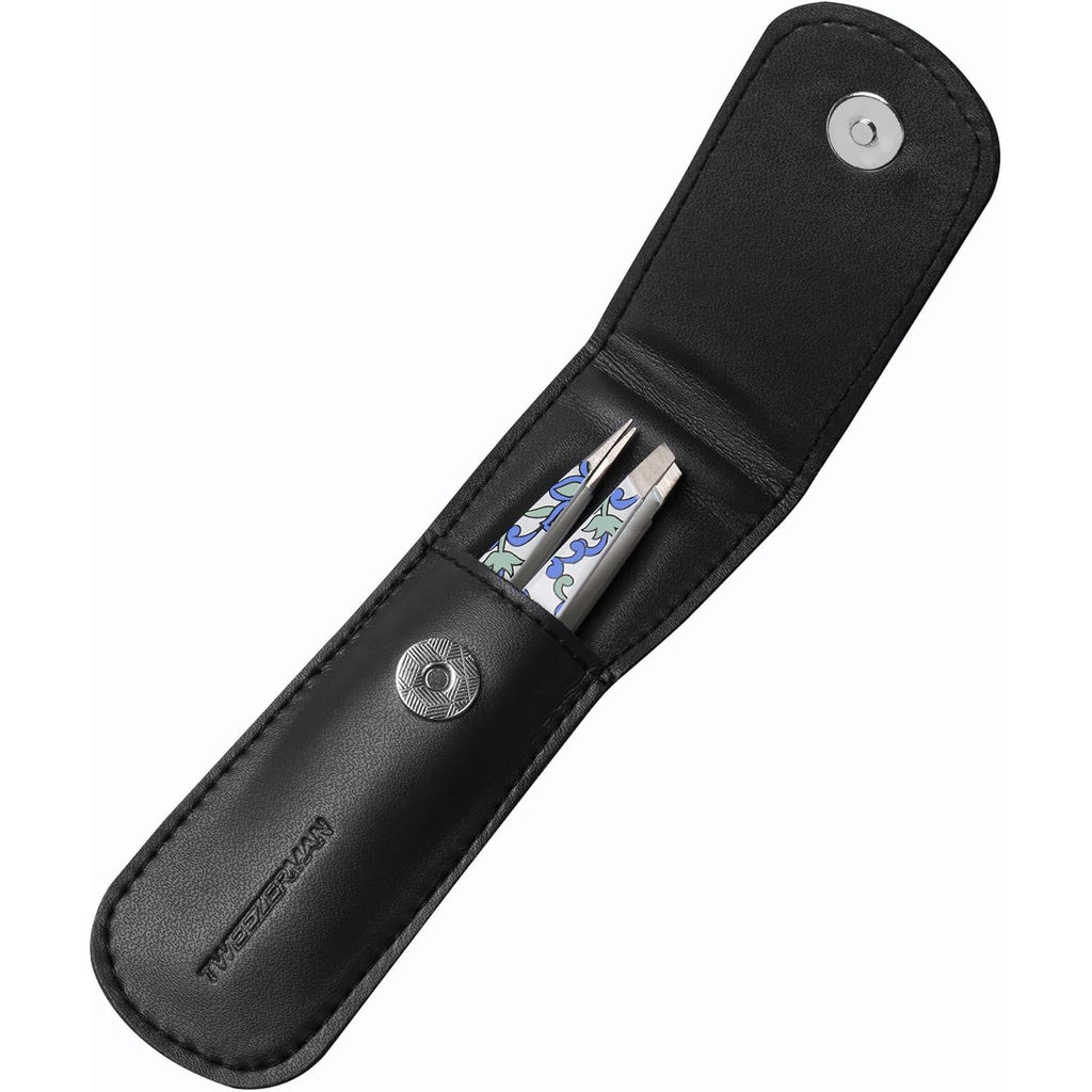 Tweezerman Paisley Petite Point and Slant Tweezer Set with Travel Case - Eyebrows for Women and Men