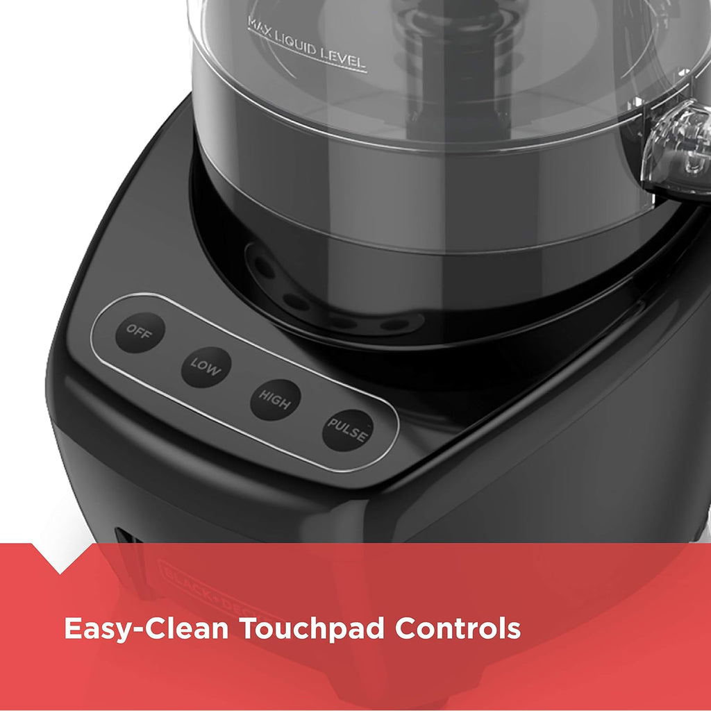 Black+Decker 3-In-1 Easy Assembly 8-Cup Food Processor, Stainless Steel S-Blade, Easy-Clean, Touchpad Controls Black