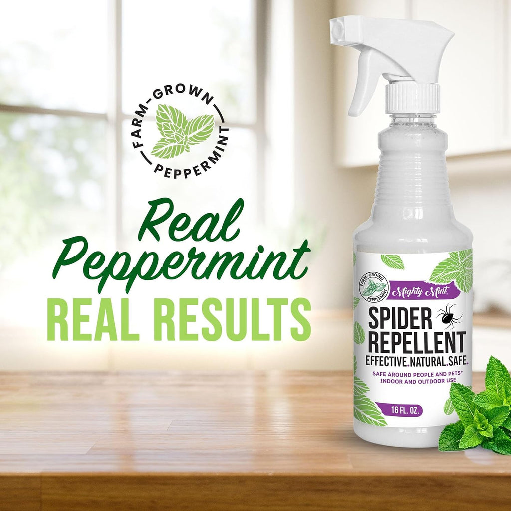 Mighty Mint Peppermint Oil Spider Repellent Spray With Microfiber Cloth – Indoor & Outdoor Bug Control For Spiders And Insects – Plant-Based, Extra-Strong Formula - 16 Oz
