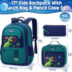Fimibuke Kids Backpack For Boys, 3 Pcs Dinosaur Backpack W/Lunch Box Set | Waterproof Boys Bookbag Lunch Box Combo For Toddler Kids Age 5-12 , Dino School Bag For Kindergarten To Middle Back To School