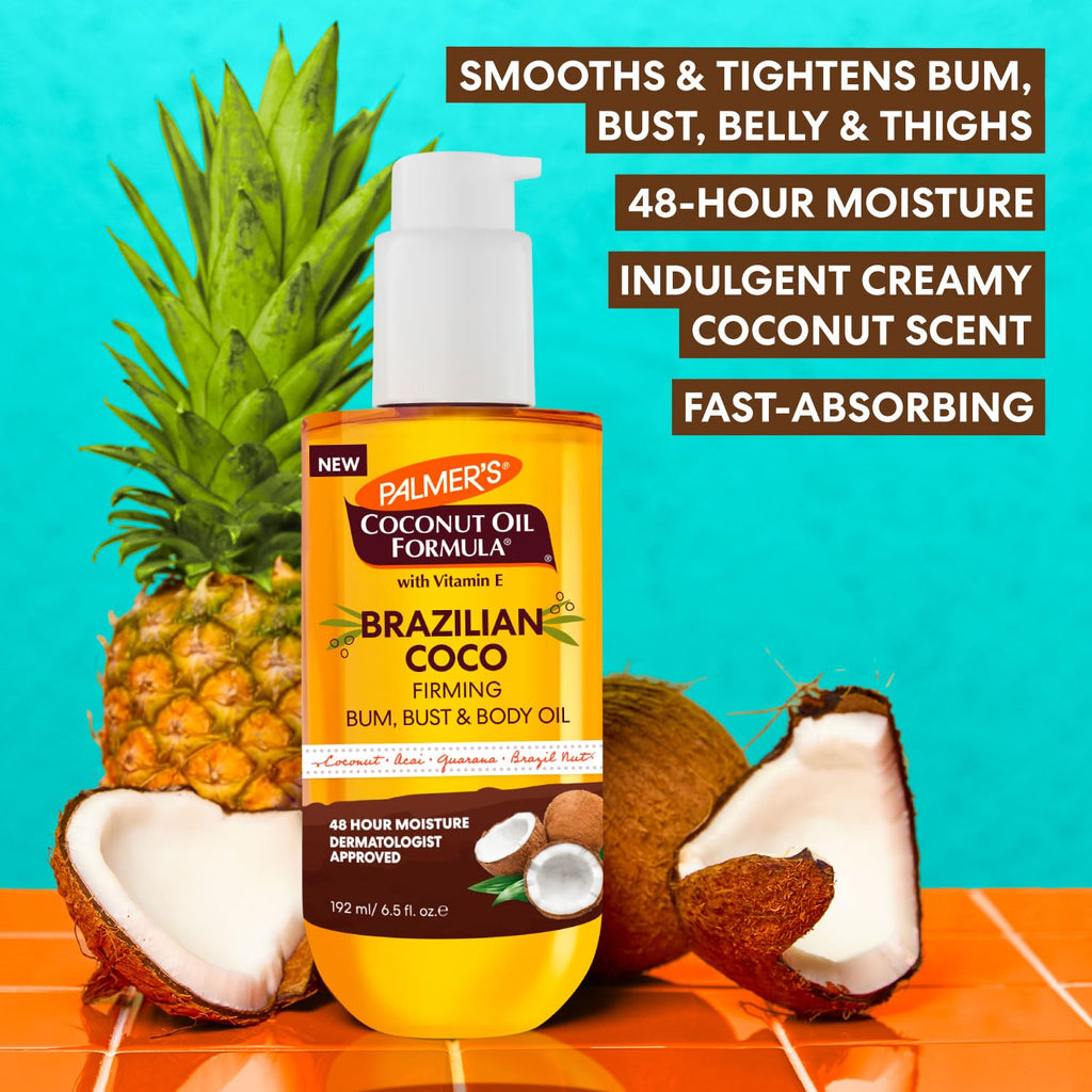 Palmer'S Brazilian Coco Hot Mama Firming Kit, Coconut Oil Formula Skin Care Duo With Firming Body Cream (8.8 Oz) + Body Oil (6.6 Fl Oz) Helps Tone Bum, Belly & Thighs, Provides 48 Hour Moisture
