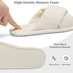 Slippers For Women Memory Foam House Bedroom Corduroy Crossbands Open Toe Slides Sandals Shoes Comfy Trendy Gift For Womens Anti-Skid Sole
