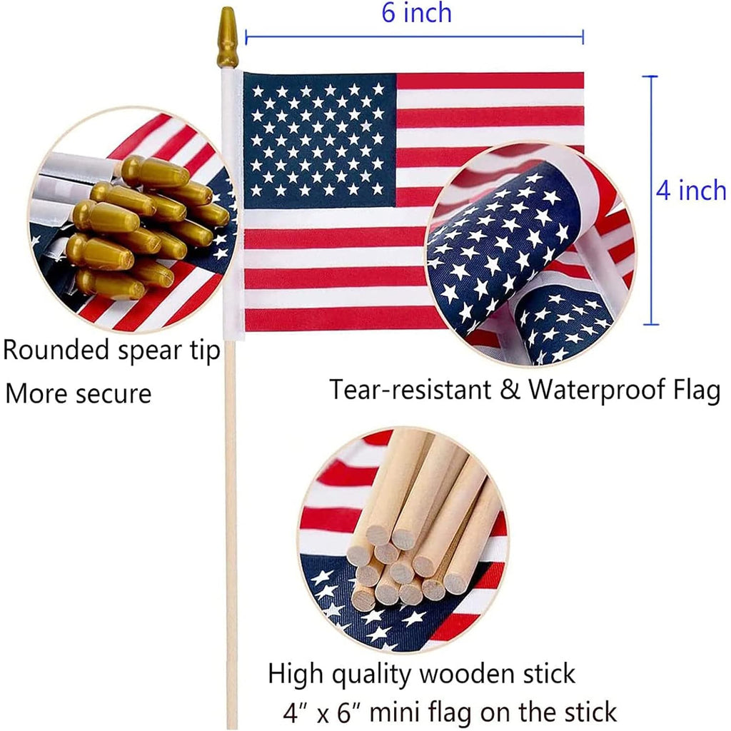 100 Pack Small American Flags On Stick, 4X6 Inch Small Us Flags/American Flags For Outside, Mini Hand Held Stick Flags, Memorial Day,250 Anniversary, 4Th Of July Decorations,Patriotic Decorations