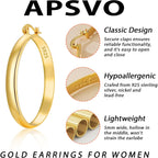 Apsvo Hoop Earrings for Women, 5mm Wide 14K Gold Plated/Silver Hoop Earring Hypoallergenic 925 Sterling Silver Earrings Lightweight Large Earrings for Women