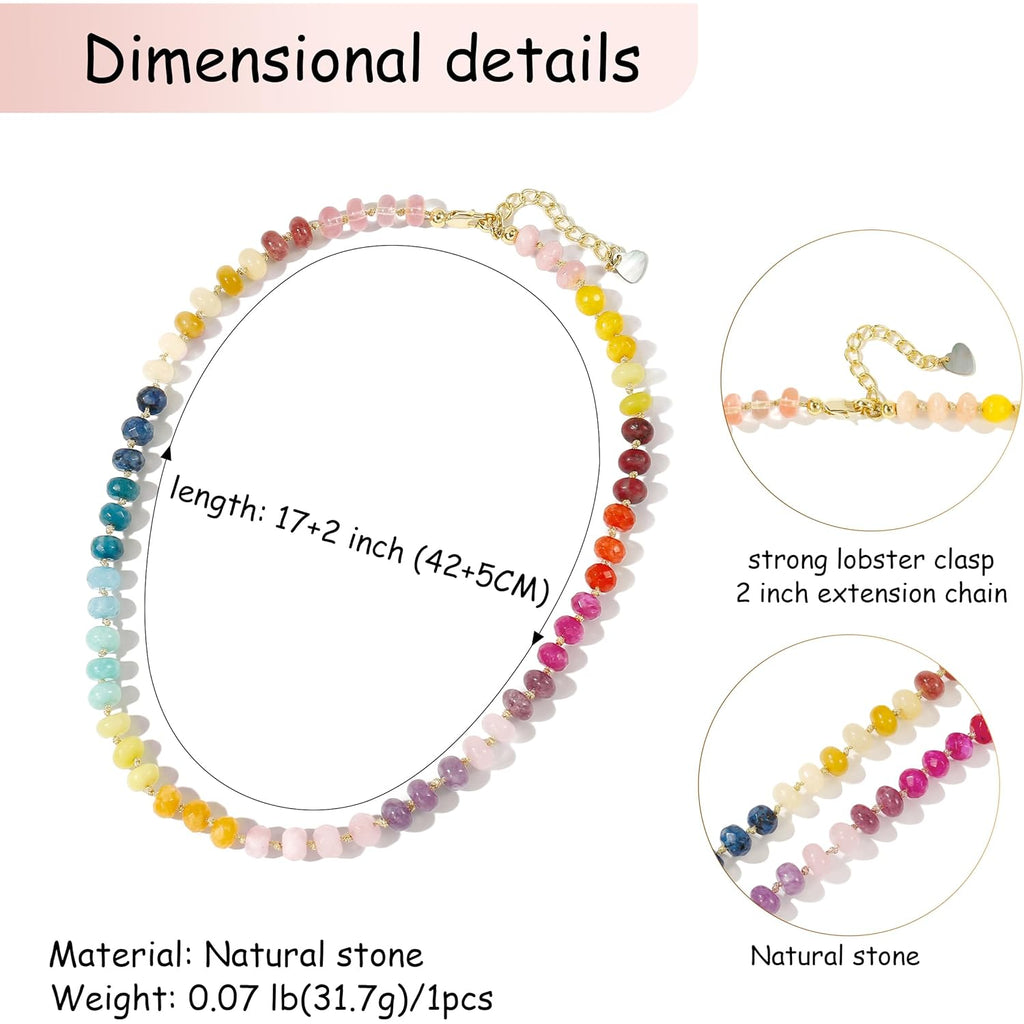 Gemstone Beaded Necklace for Women Colorful Natural Stone Freshwater Pearl Surfer Beach Rainbow Necklace Jewelry Gift