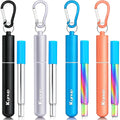 Kynup Reusable Metal Straws (4Packs), Collapsible Travel Drinking Straws With Cases, Cruise Ship Essentials, Cruise Must Haves With Silicone For Gifts (Blue-Black-Rose Gold-Silver)