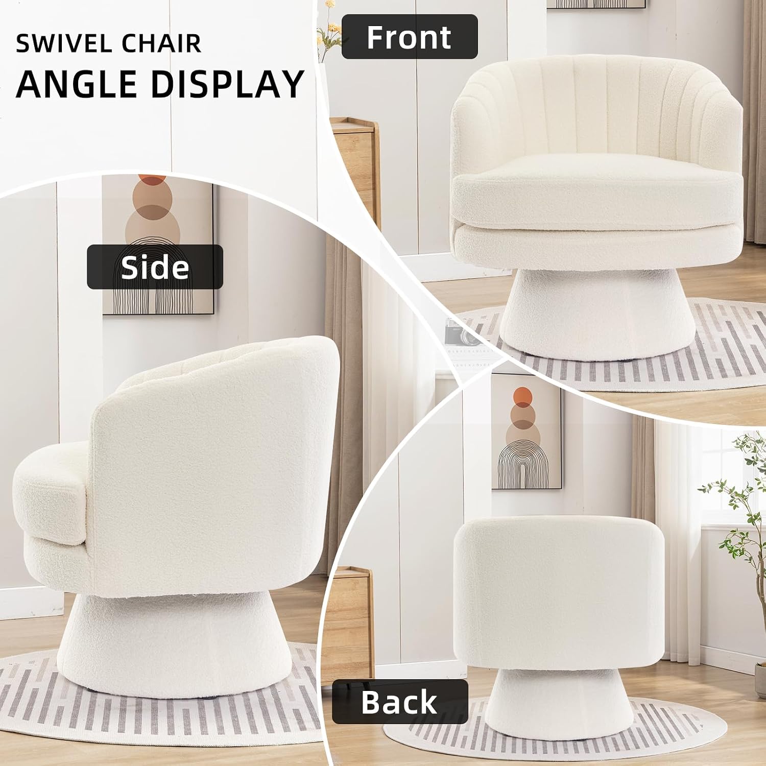 Swivel Accent Chair With Armrest, Modern 360 Degree Swivel Barrel Chair With Curve Back And Soft Cushion,Comfy Round Sherpa Teddy Armchair Single Sofa For Living Room,Bedroom,Waiting Room,Beige